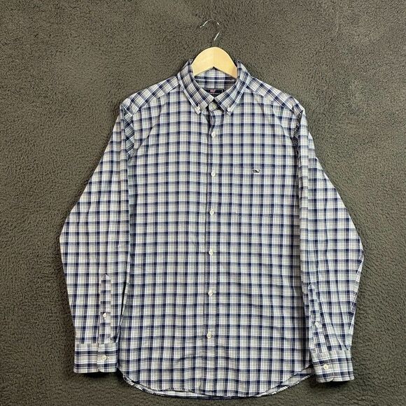Vineyard Vines Shirt Mens Large Blue Plaid Performance Classic Fit Tucker - Picture 1 of 12